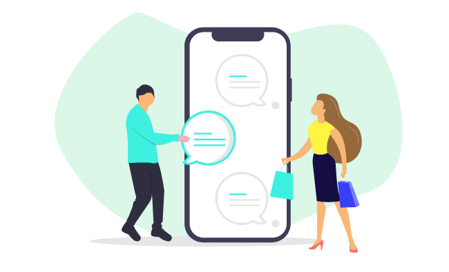 Ilustración de personas comprando en shop mobile