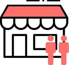 icono de personas frente a vidriera de local